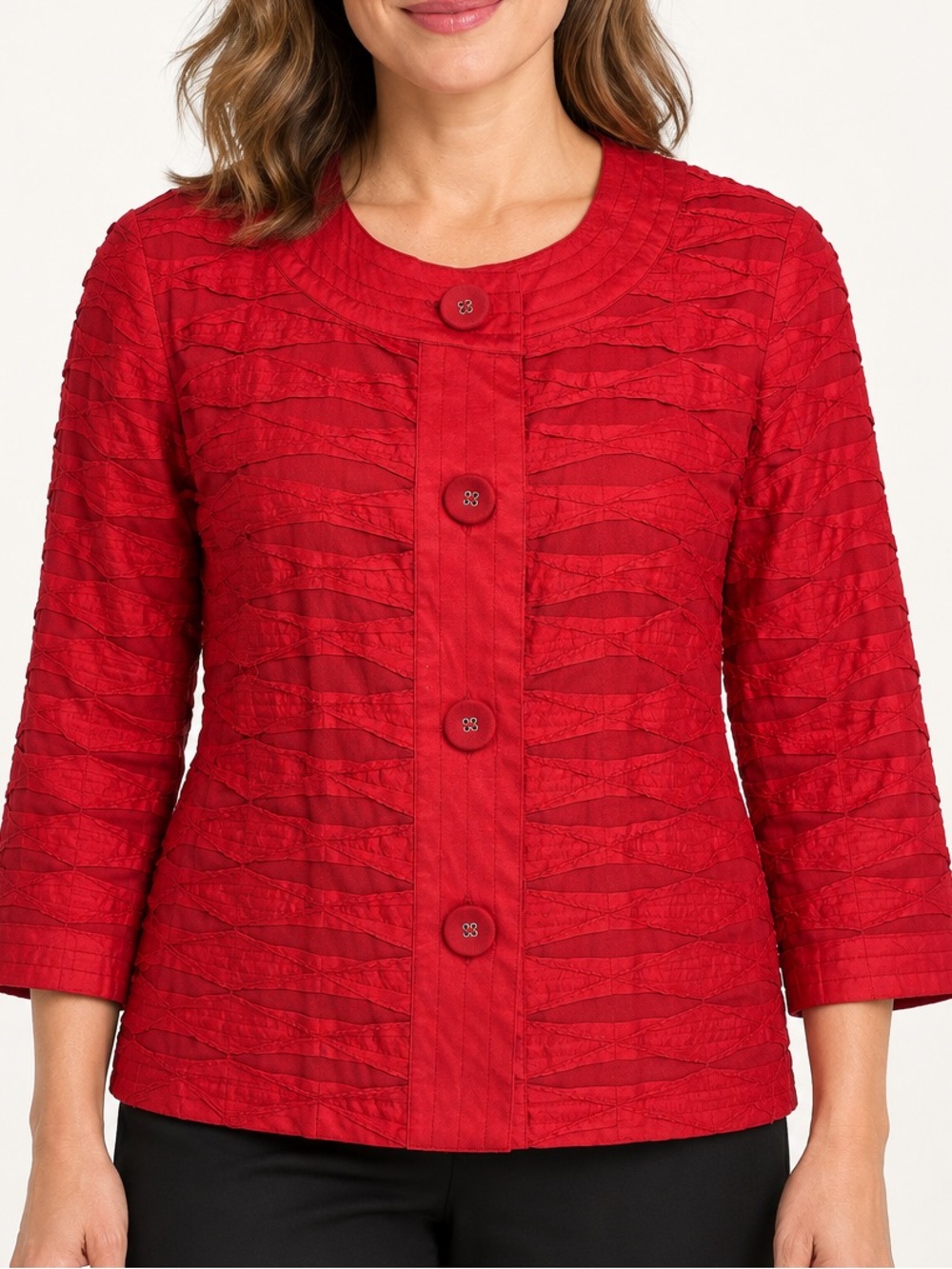 Chico’s Red Textured Ribbon Appliqué Jacket Size 0
